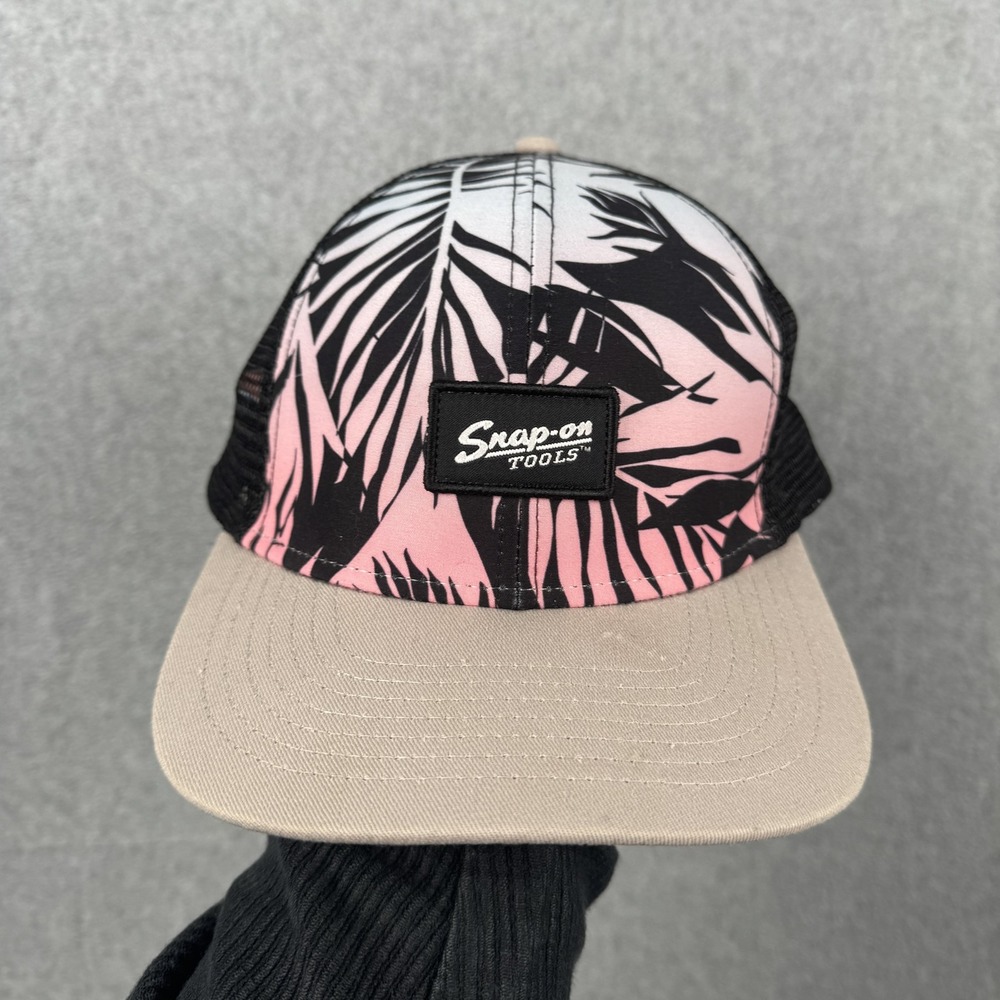 Snap-on Tools Hat Cap Snap Back Mens One Size Pink Tropical Palm Trucker Mesh